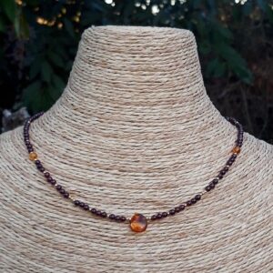 370 3ad Collier Grenat Ambre et perles en vermeil