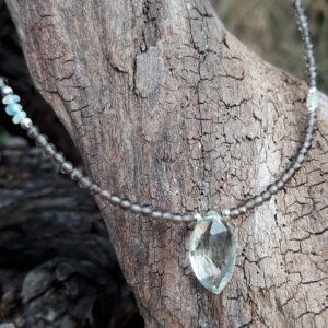 352 7b4 Collier Quartz fume Opale Welo Prasiolite et perles Argent 925