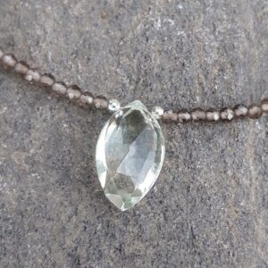355 ad0 Collier Quartz fume Opale Welo Prasiolite et perles Argent 925