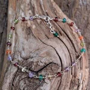 Bracelet multipierres grenat, Cornaline, péridot, citrine, améthyste, agate verte, quartz fumé en Argent 925