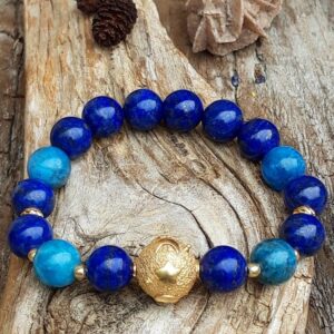 Bracelet Lapis-lazuli et Apatite bleue avec une perle en Vermeil