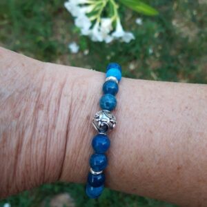566 0f6 Bracelet Apatite bleue et perle de Bali en Argent 925