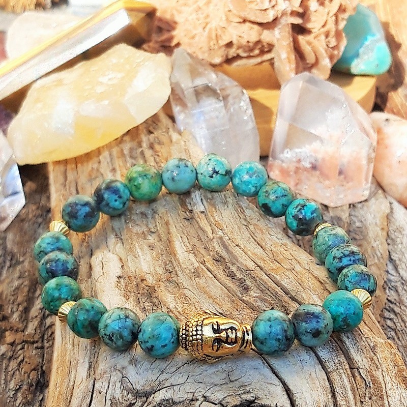 Bracelet Turquoise Africaine avec perle Bouddha dorée