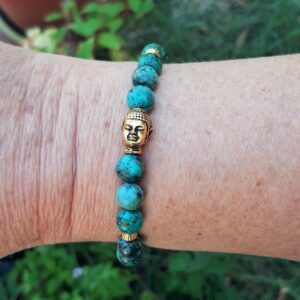 595 13e Bracelet Turquoise Africaine avec perle Bouddha doree