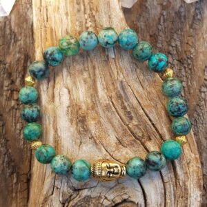 597 47d Bracelet Turquoise Africaine avec perle Bouddha doree