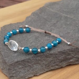 520 d87 Bracelet en Apatite bleu Cristal de roche Facette en macrame