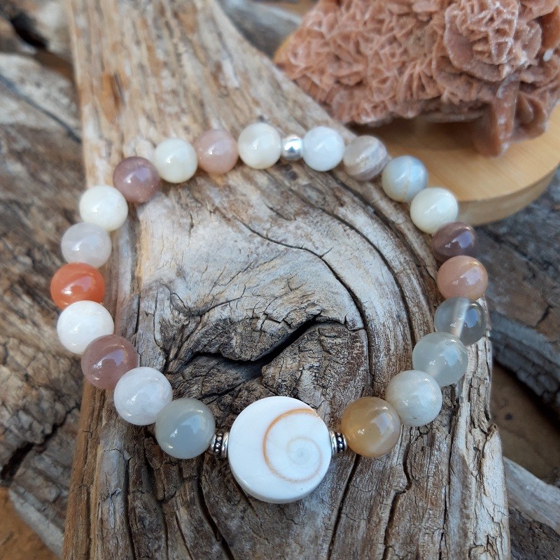 559 4df Bracelet en Pierre de Lune et OEil de Sainte Lucie