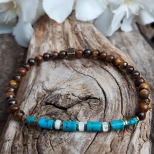 451 bdb Bracelet OEil de tigre Turquoise et Nacre blanche
