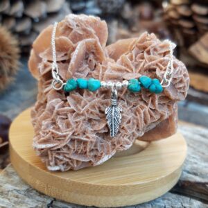 488 6b0 Collier en Turquoise et petite plume en Argent 925