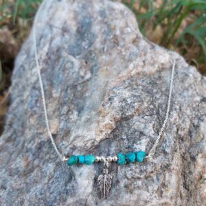 489 411 Collier en Turquoise et petite plume en Argent 925