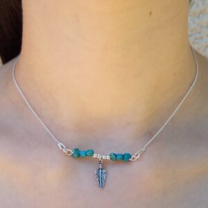 490 ea7 Collier en Turquoise et petite plume en Argent 925