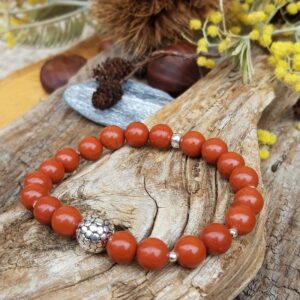 654 c80 Bracelet Jaspe rouge avec perles en Argent 925