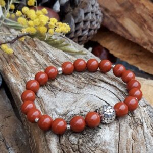655 e21 Bracelet Jaspe rouge avec perles en Argent 925