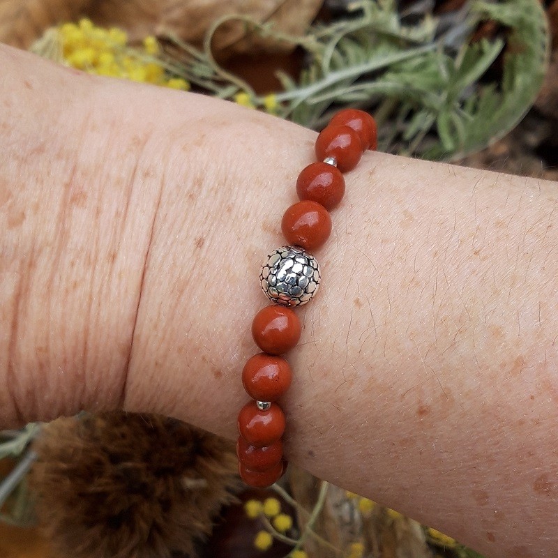 657 b62 Bracelet Jaspe rouge avec perles en Argent 925