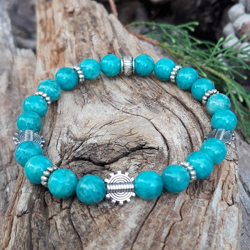Bracelet en Amazonite et perles argentées