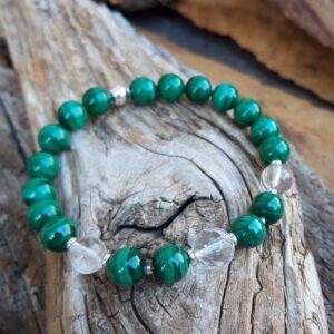 753 65a Bracelet en Malachite Cristal de Roche perles en Argent 925