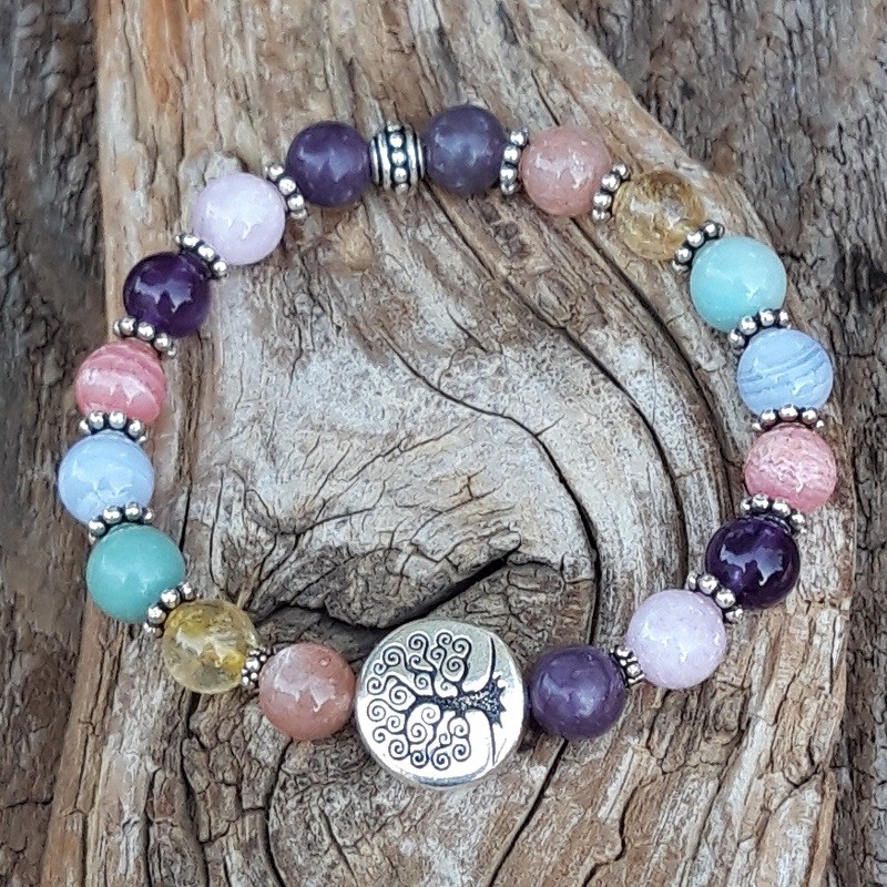789 cd3 Bracelet Joie et serenite avec perle arbre de vie doree ou argentee