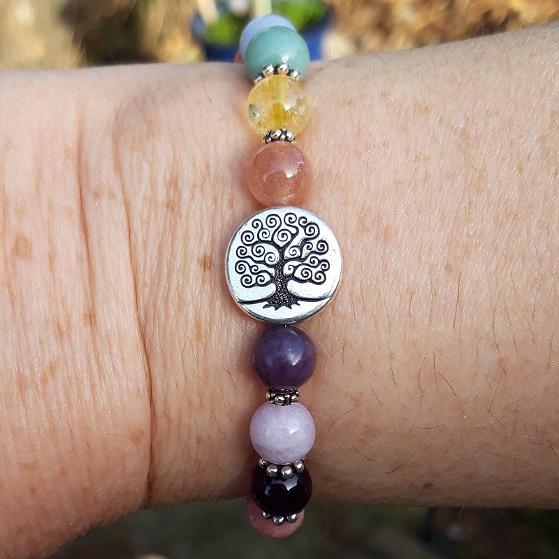 790 665 Bracelet Joie et serenite avec perle arbre de vie doree ou argentee