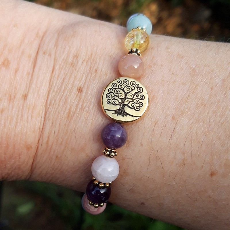 792 326 Bracelet Joie et serenite avec perle arbre de vie doree ou argentee
