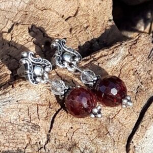 699 bc0 Boucles doreilles en Grenat Cristal de roche et metal argente