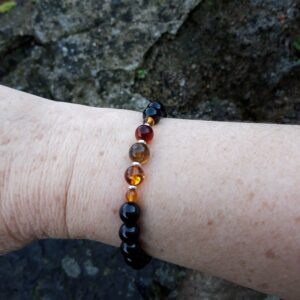 741 3b4 Bracelet Ambre et Spinelle noir avec intercalaires en Argent 925