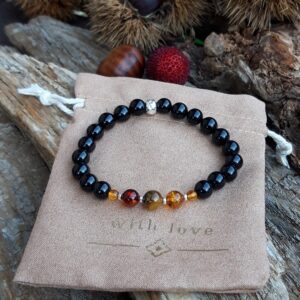 742 456 Bracelet Ambre et Spinelle noir avec intercalaires en Argent 925