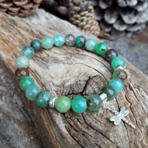713 4ee Bracelet Chrysoprase avec breloque libellule Argent 925