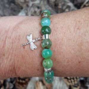 714 98a Bracelet Chrysoprase avec breloque libellule Argent 925
