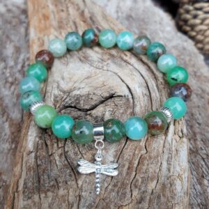 715 b2b Bracelet Chrysoprase avec breloque libellule Argent 925