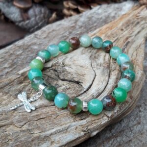 716 cc9 Bracelet Chrysoprase avec breloque libellule Argent 925