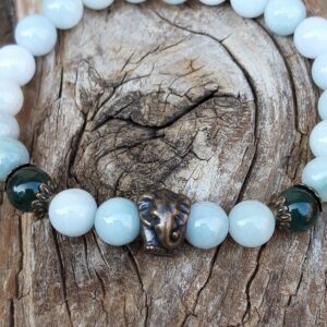 779 af9 Bracelet en Jade et Jadeite avec une perle elephant en metal bronze