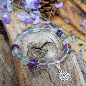 630 5e8 Bracelet Fluorite avec une breloque Lotus en Argent 925