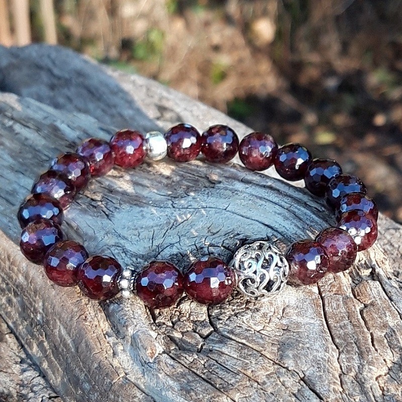 690 1db Bracelet Grenat facette avec perles en Argent 925