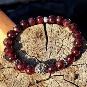 Bracelet Grenat facetté avec perles en Argent 925