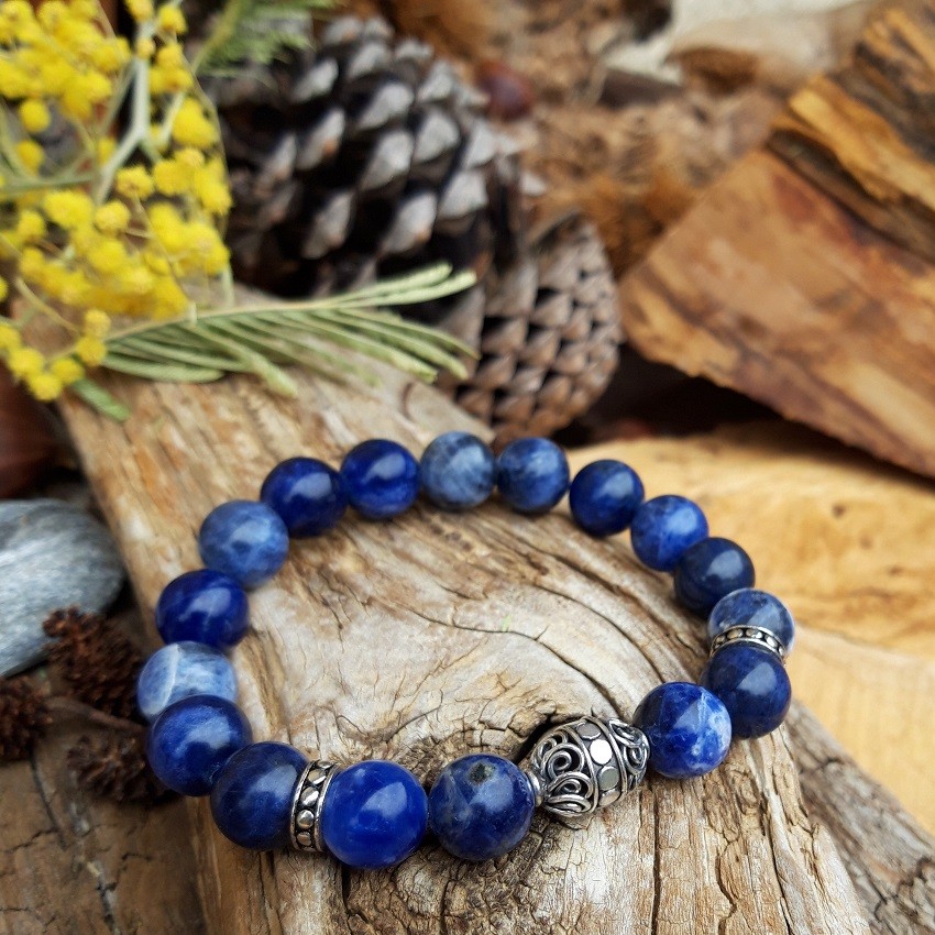 748 9af Bracelet Sodalite et perle de Bali en Argent 925