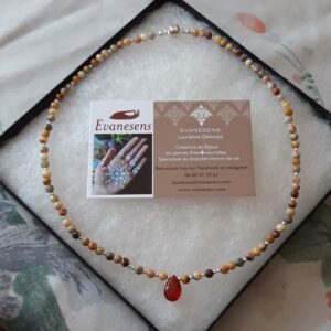 624 fc3 Collier Agate Crazy Lace avec pendentif en Cornaline