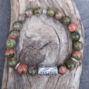 889 1c0 Bracelet Unakite et perles de Bali en Argent 925