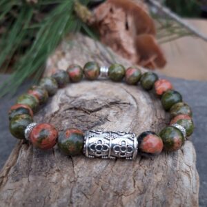 890 b76 Bracelet Unakite et perles de Bali en Argent 925