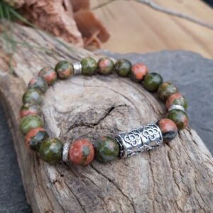 891 9d7 Bracelet Unakite et perles de Bali en Argent 925
