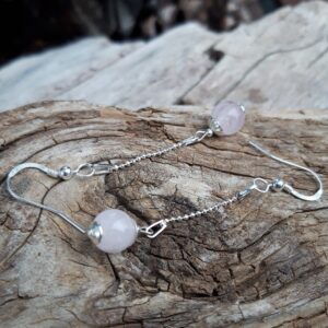 906 6c9 Boucles doreilles en Quartz rose et chainette en Argent 925
