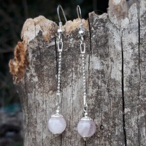 907 468 Boucles doreilles en Quartz rose et chainette en Argent 925