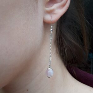 908 1b6 Boucles doreilles en Quartz rose et chainette en Argent 925