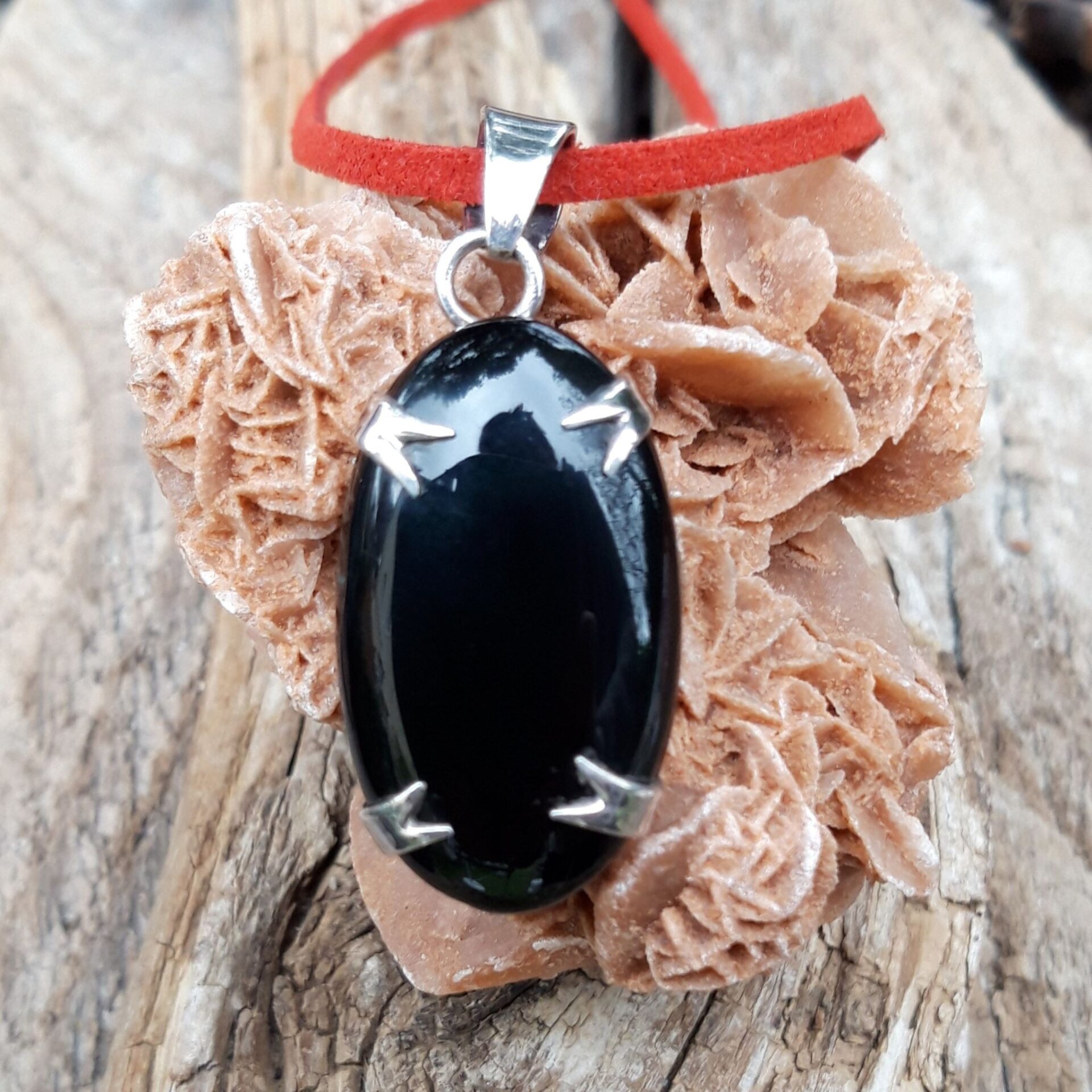 940 bb8 Pendentif Obsidienne noire et Argent 925