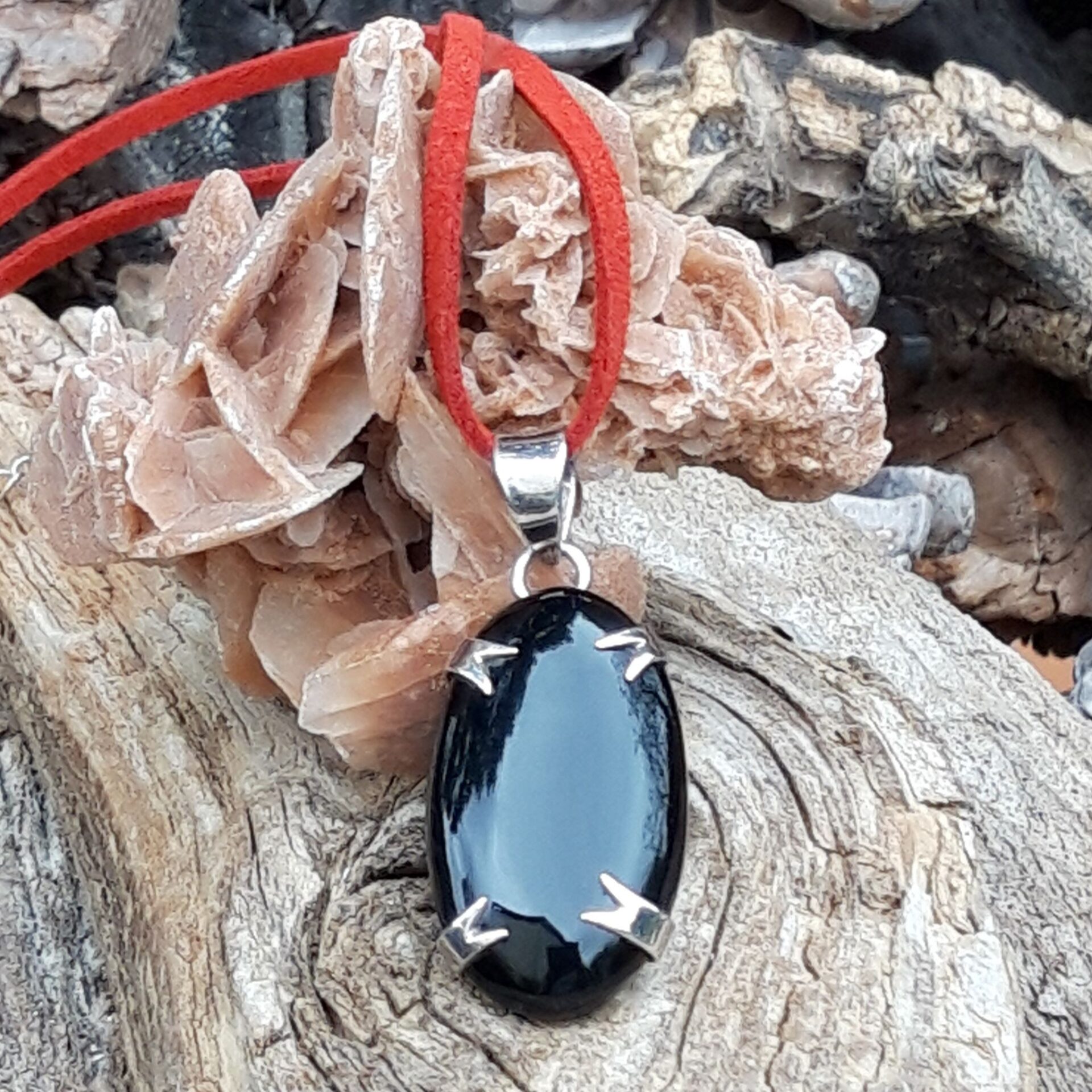 942 efb Pendentif Obsidienne noire et Argent 925