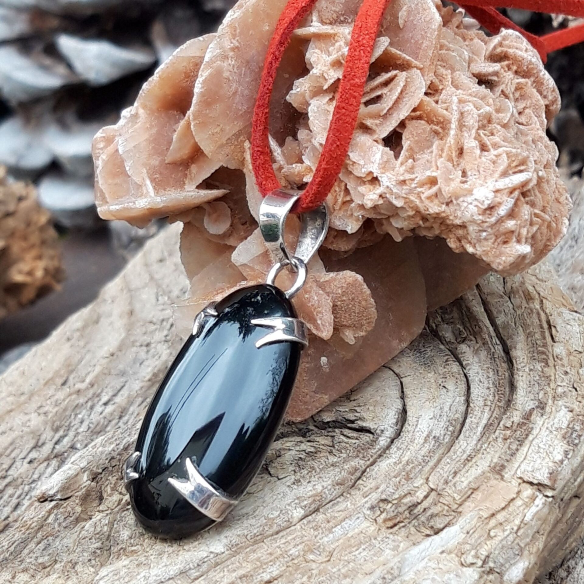 943 c5a Pendentif Obsidienne noire et Argent 925