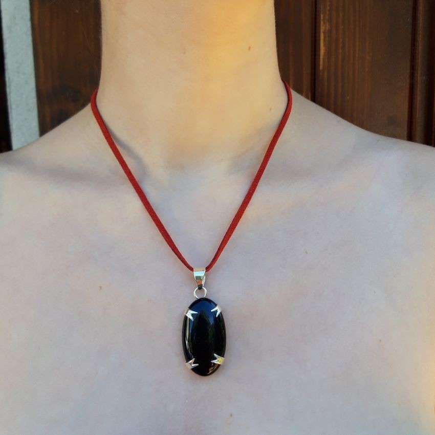 969 0f9 Pendentif Obsidienne noire et Argent 925