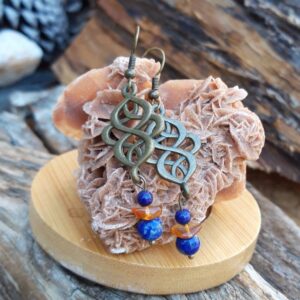 930 8fb Boucles doreilles en Lapis lazuli et Ambre en metal bronze