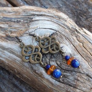 931 a5a Boucles doreilles en Lapis lazuli et Ambre en metal bronze