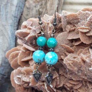 Boucles d'oreilles en Opale bleue et breloques en métal bronze