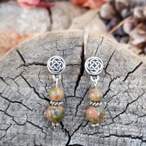 1066 0da Boucles doreilles en Unakite et motif argente